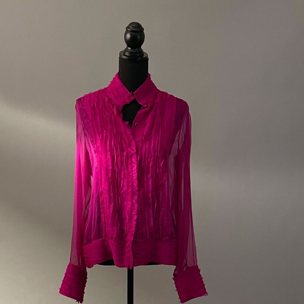 Versace Ruffled Front Blouse Deep Pink